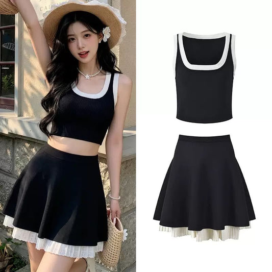 Contrast Trim Skirt Set