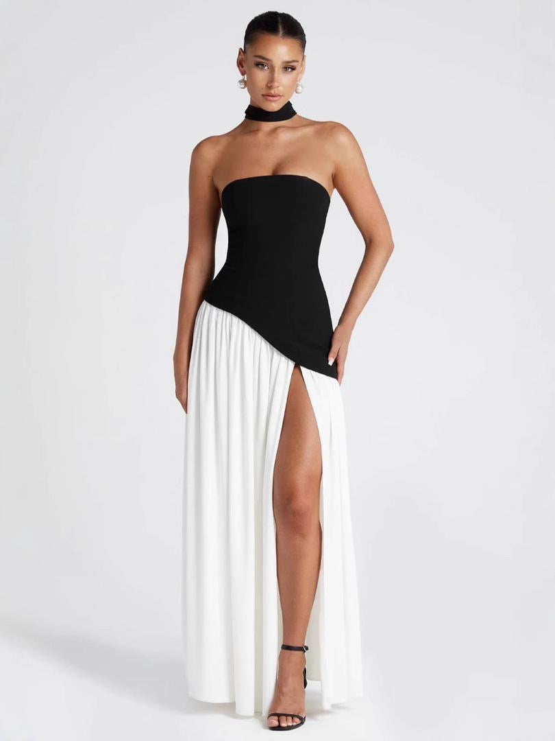 Monochrome Strapless Maxi with Side Slit