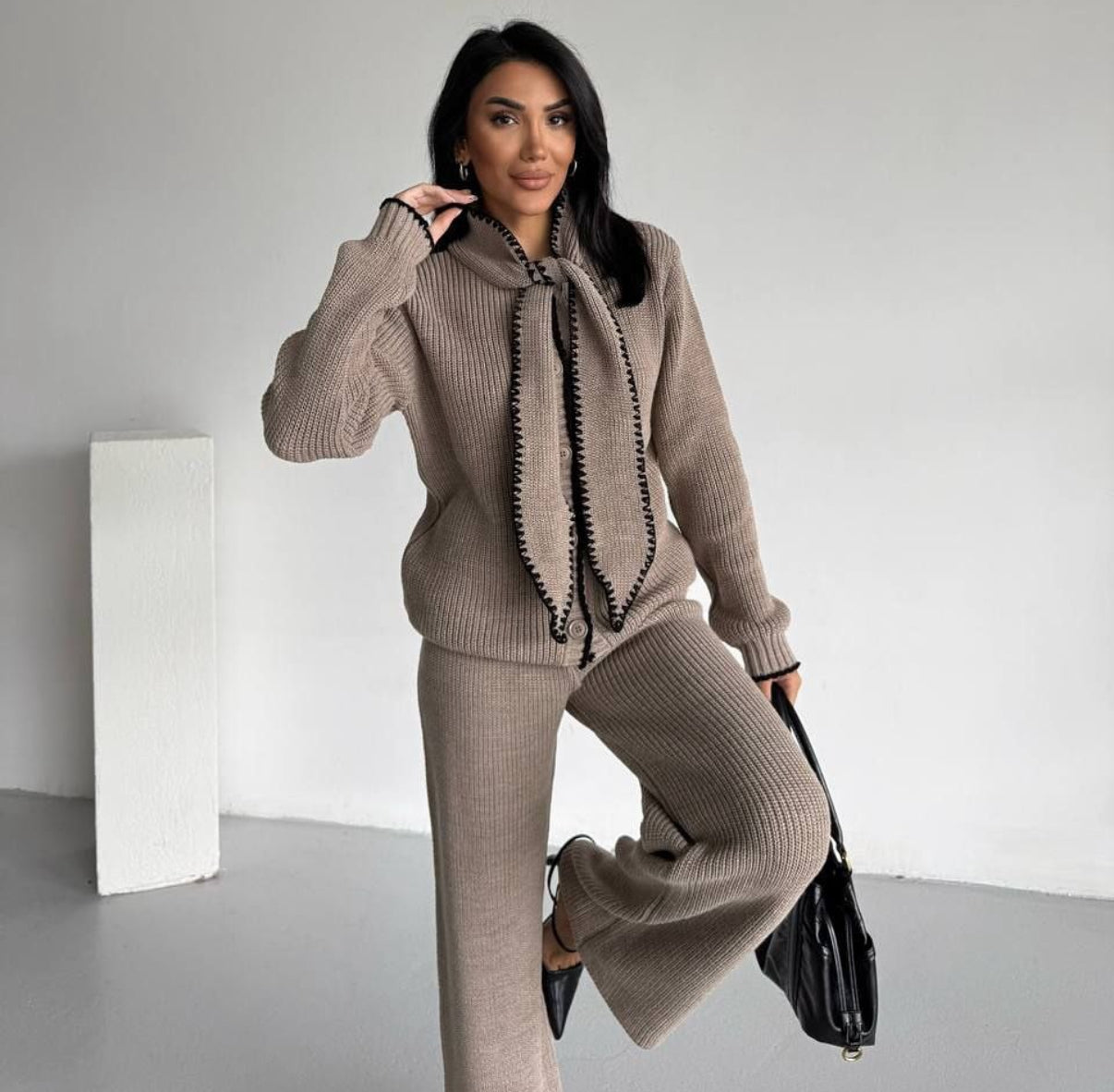 Taupe Ribbon Knit Ensemble