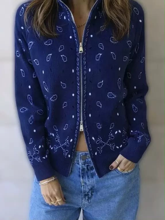 Bandana Knit Zip Cardigan