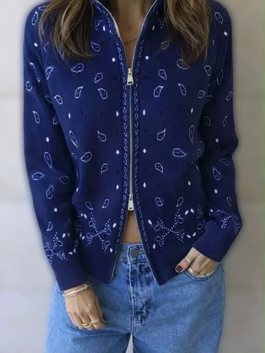 Bandana Knit Zip Cardigan