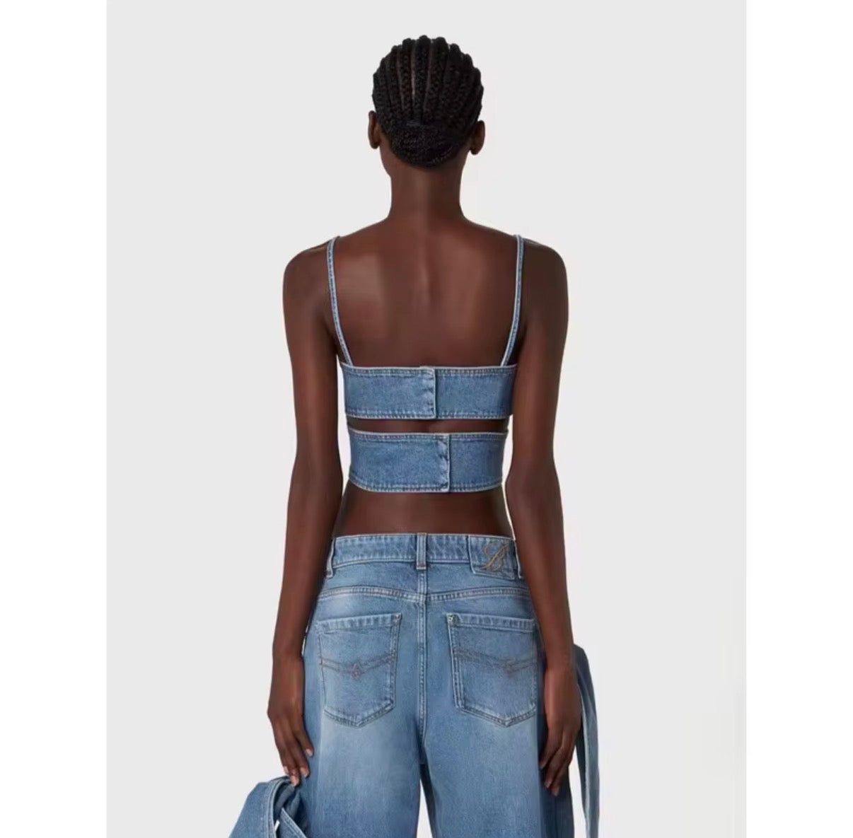 Denim Bow Wrap Crop Top