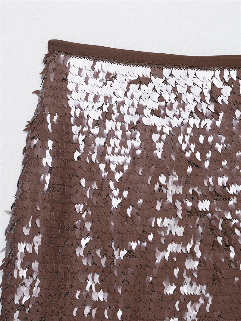 Mocha Mirror Sequin Mini Skirt