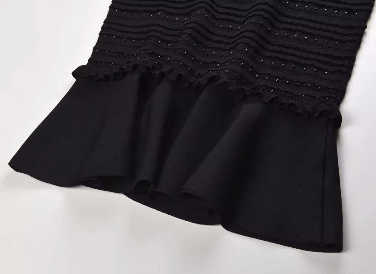 Midnight Studded Sculpt Knit Mermaid Maxi Dress