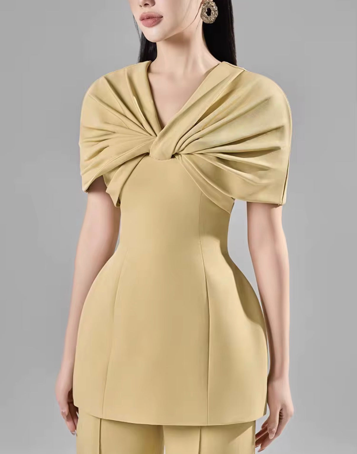 Golden Twist Drape Peplum Suit Set