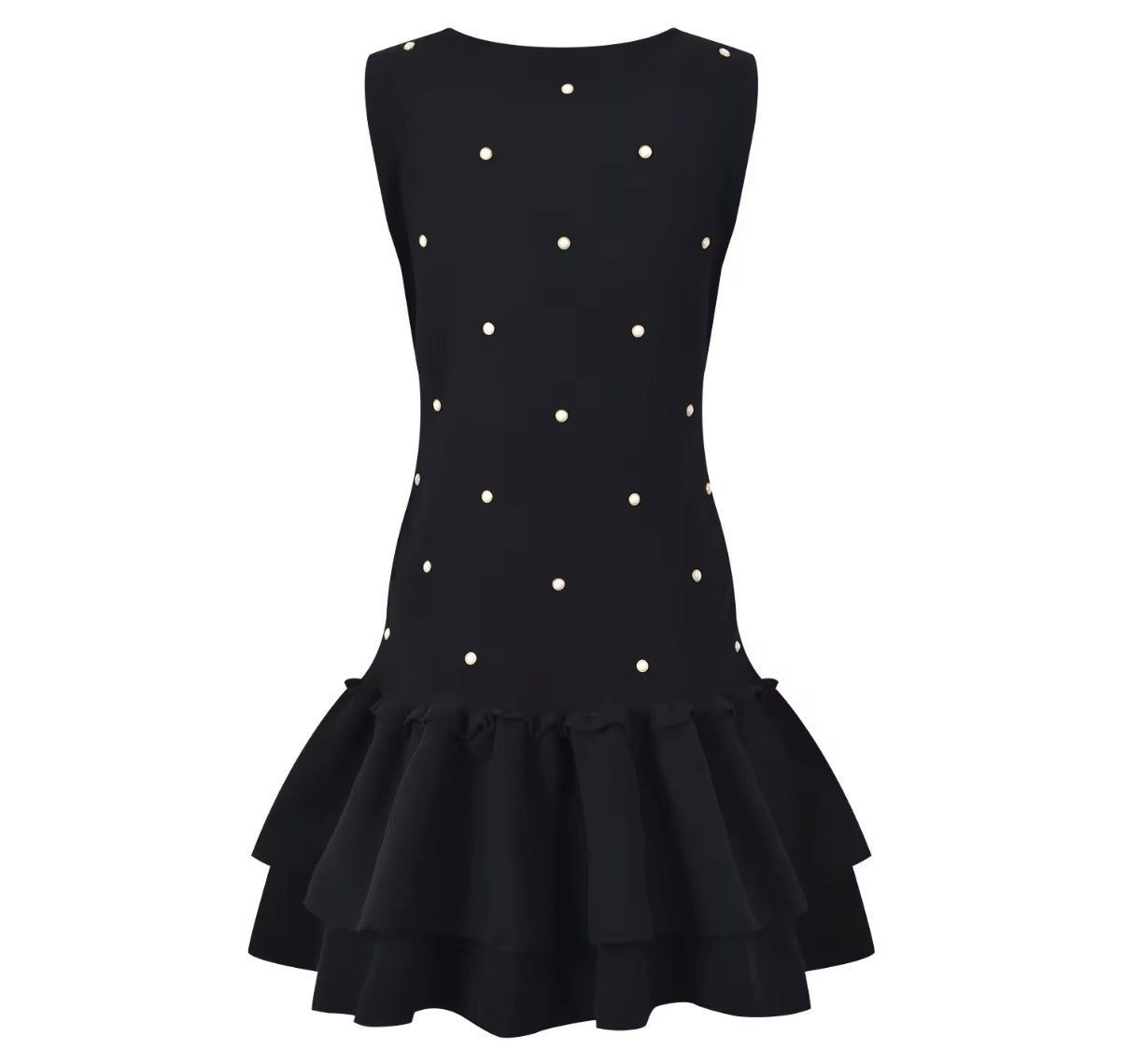 Pearl Studded Tiered Ruffle Mini Dress