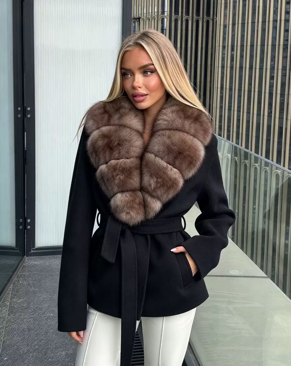 Milano Fur-Collar Belted Coat