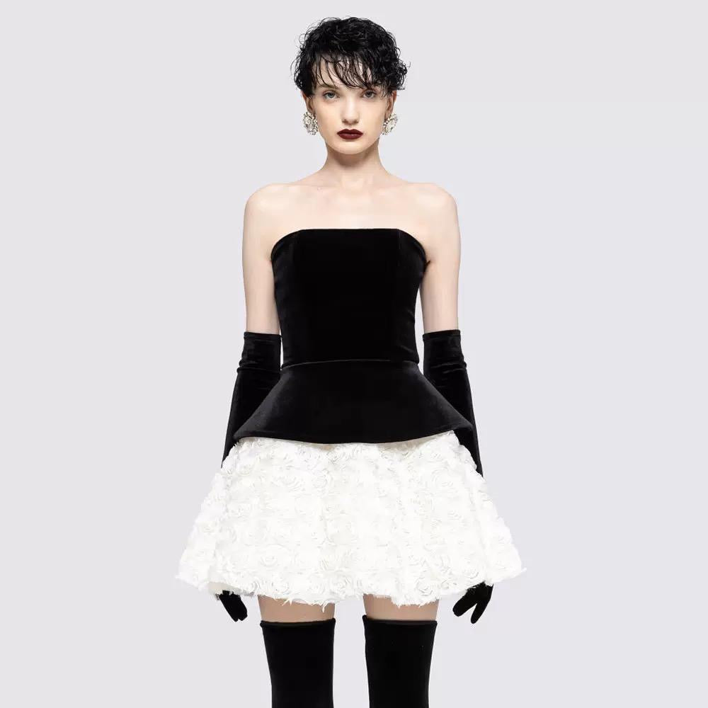 Noir Bloom Couture Mini Dress