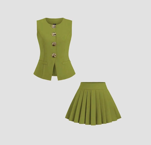 Golden Button Peplum Set