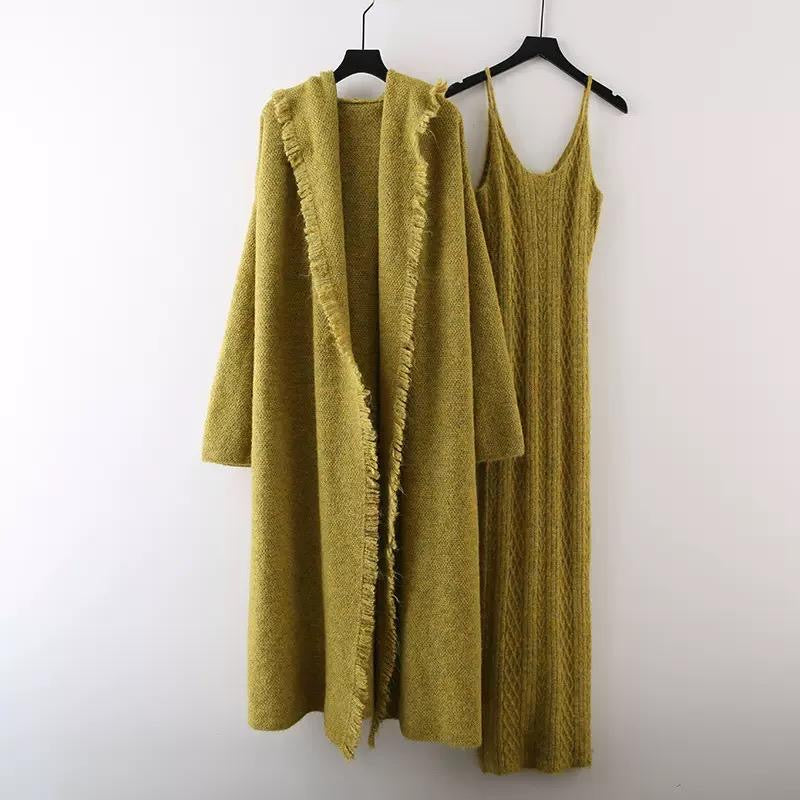 Fringe-Trim Knit Maxi Dress & Long Cardigan Set