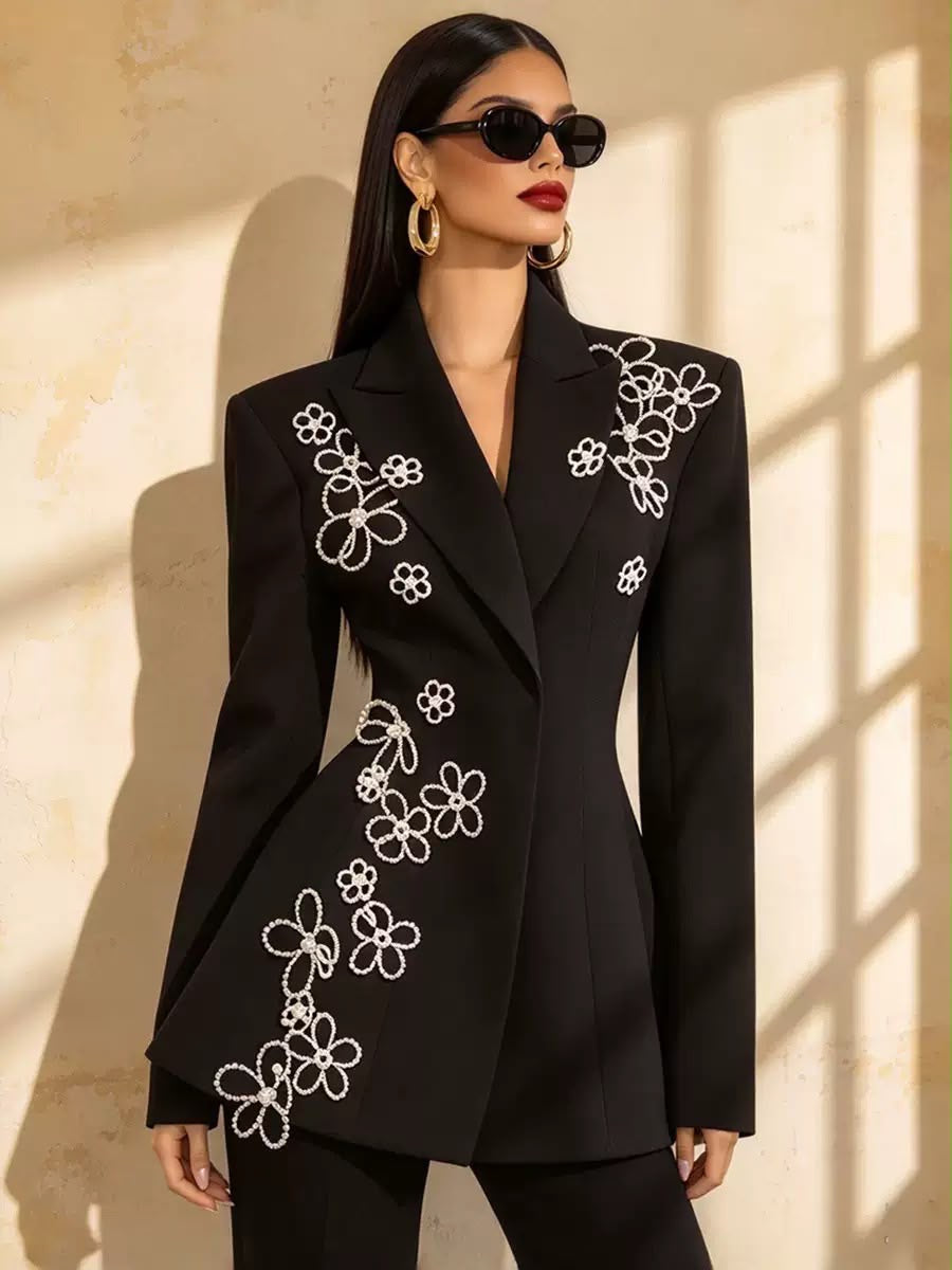 Pearl Floral Embellished Blazer