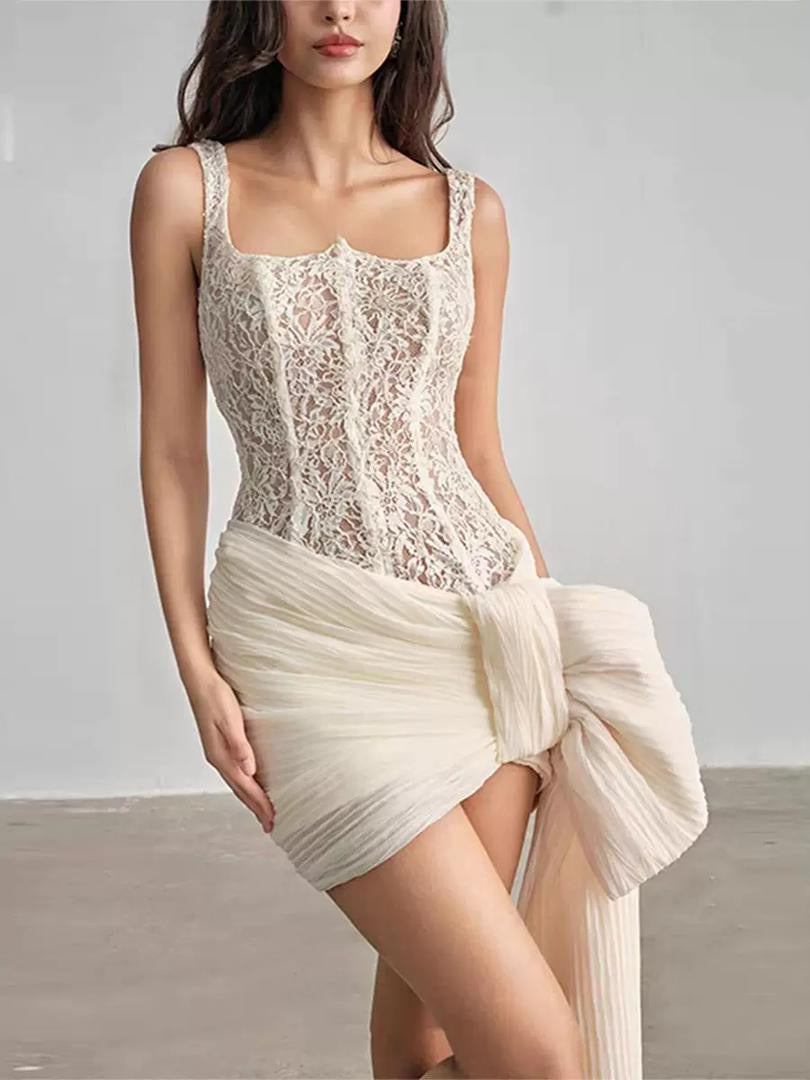 Ivory Couture Gown with Lace Corset and Oversized Bow