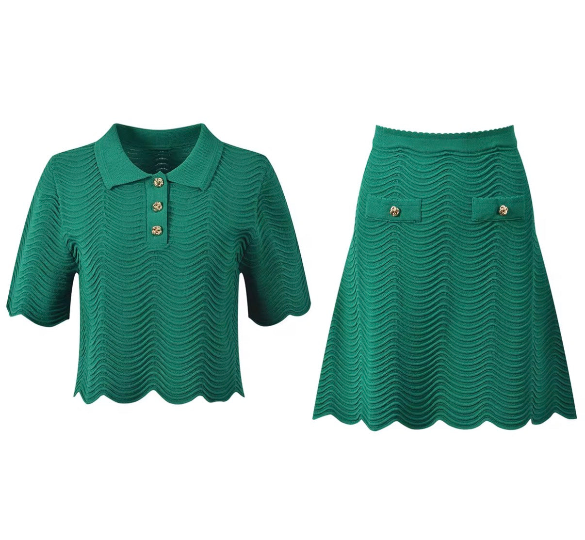 Emerald Wave Knit Skirt Set
