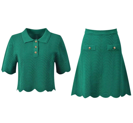 Emerald Wave Knit Skirt Set