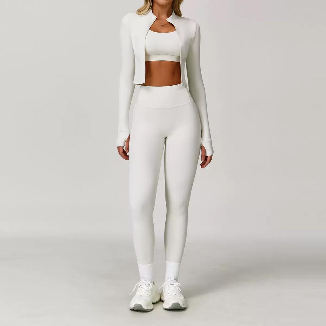 Seamless Fitness Ensemble with Cropped Jacket