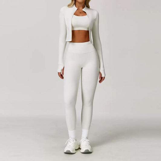 Seamless Fitness Ensemble with Cropped Jacket