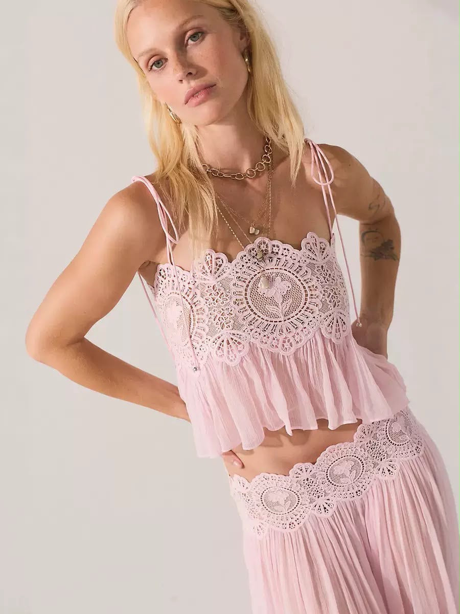 Lace Crop Top & Pleated Harem Pants Set