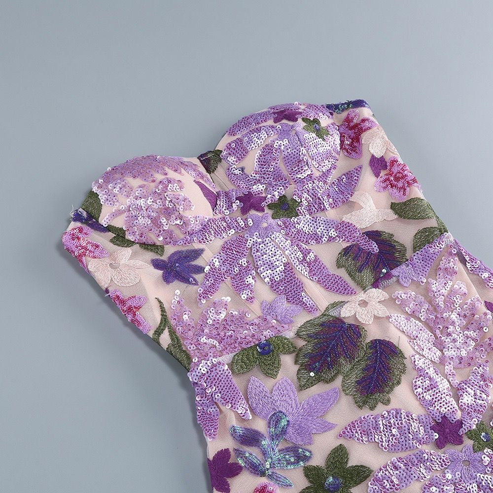 Eternal Bloom Embroidered Strapless Dress