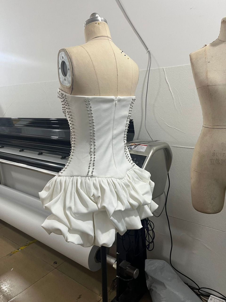 Ivory Studded Corset Bubble Mini Dress