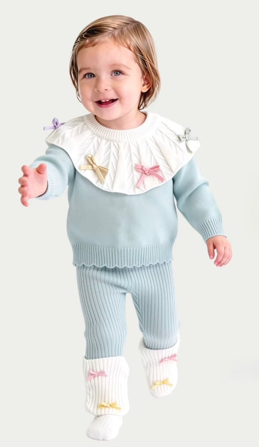 Pastel Bow Collar Knit Set
