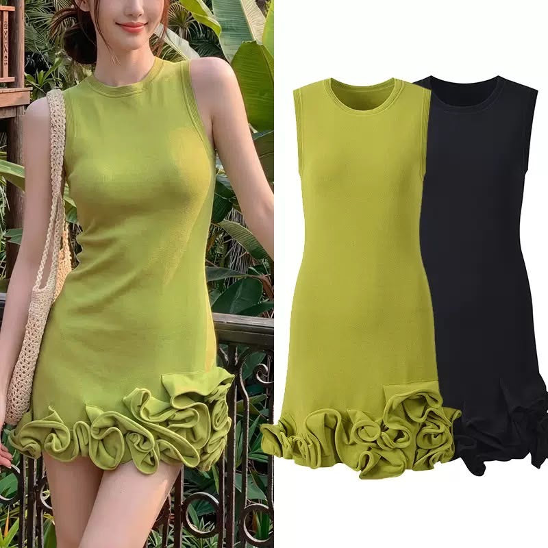 Rosette Hem Knit Dress