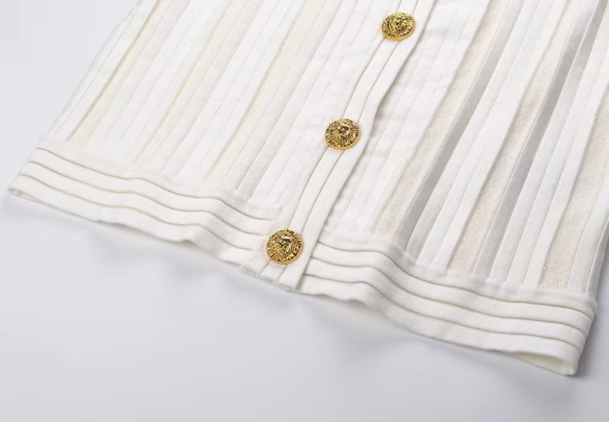 Gold Button Ribbed Knit Cardigan