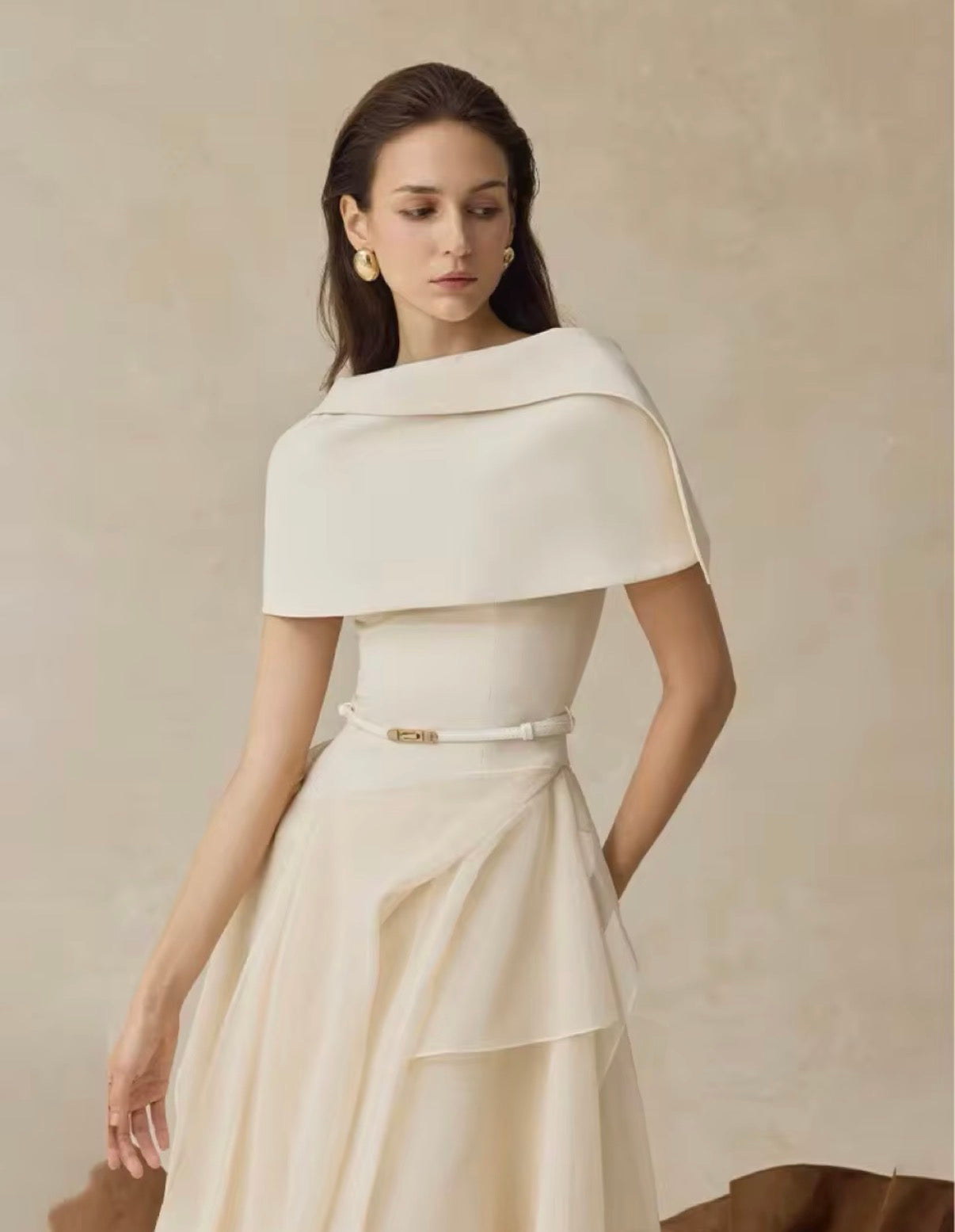 Ivory Grace Draped Cape Midi Dress