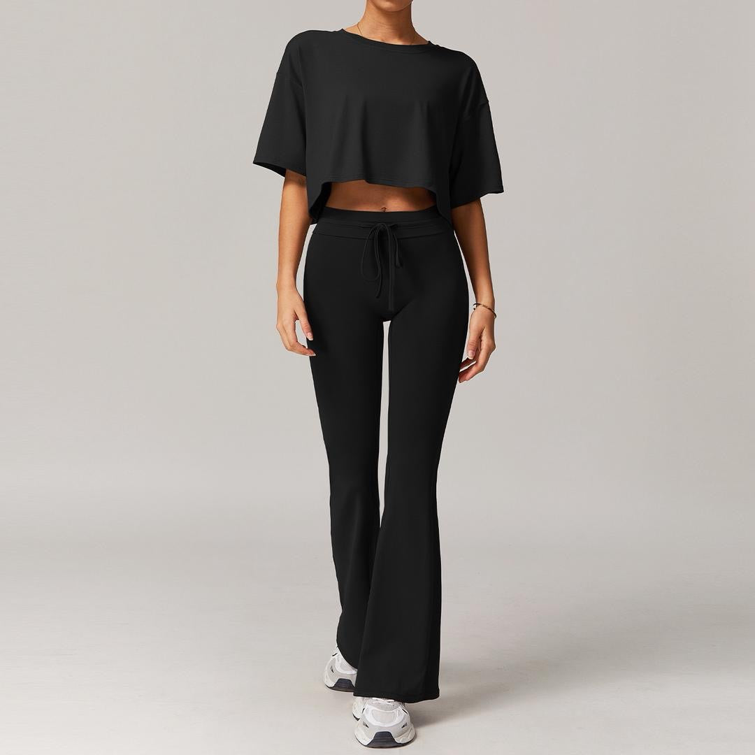 cropped tee with flare pants