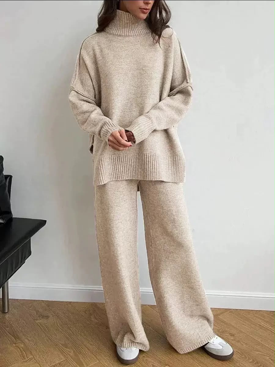 Oversized Turtleneck Wide-Leg Knit Set