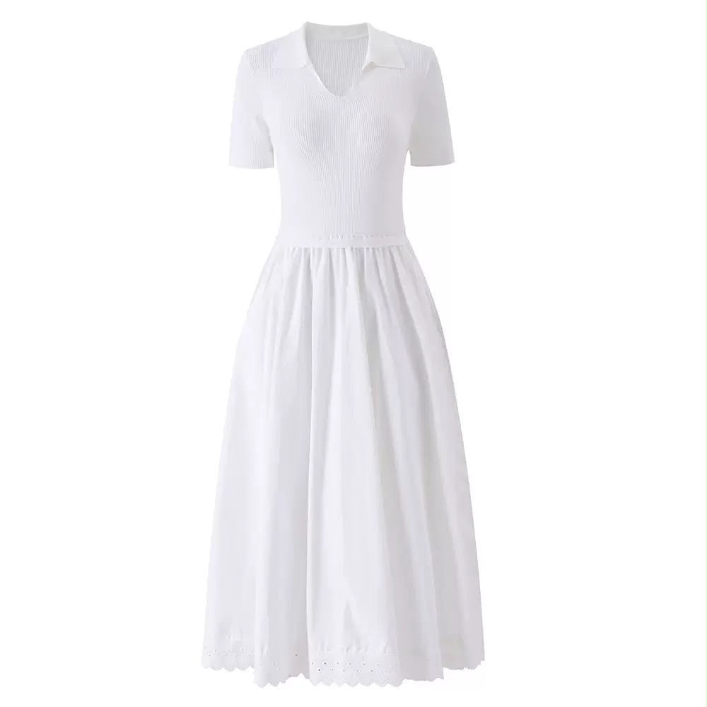 Polo Knit Lace-Trim Maxi Dress