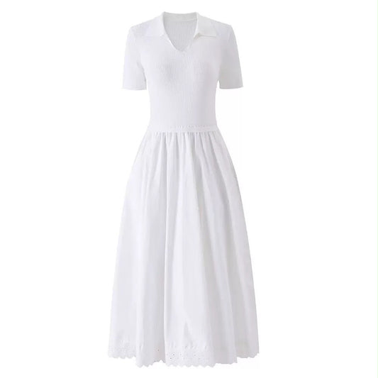 Polo Knit Lace-Trim Maxi Dress