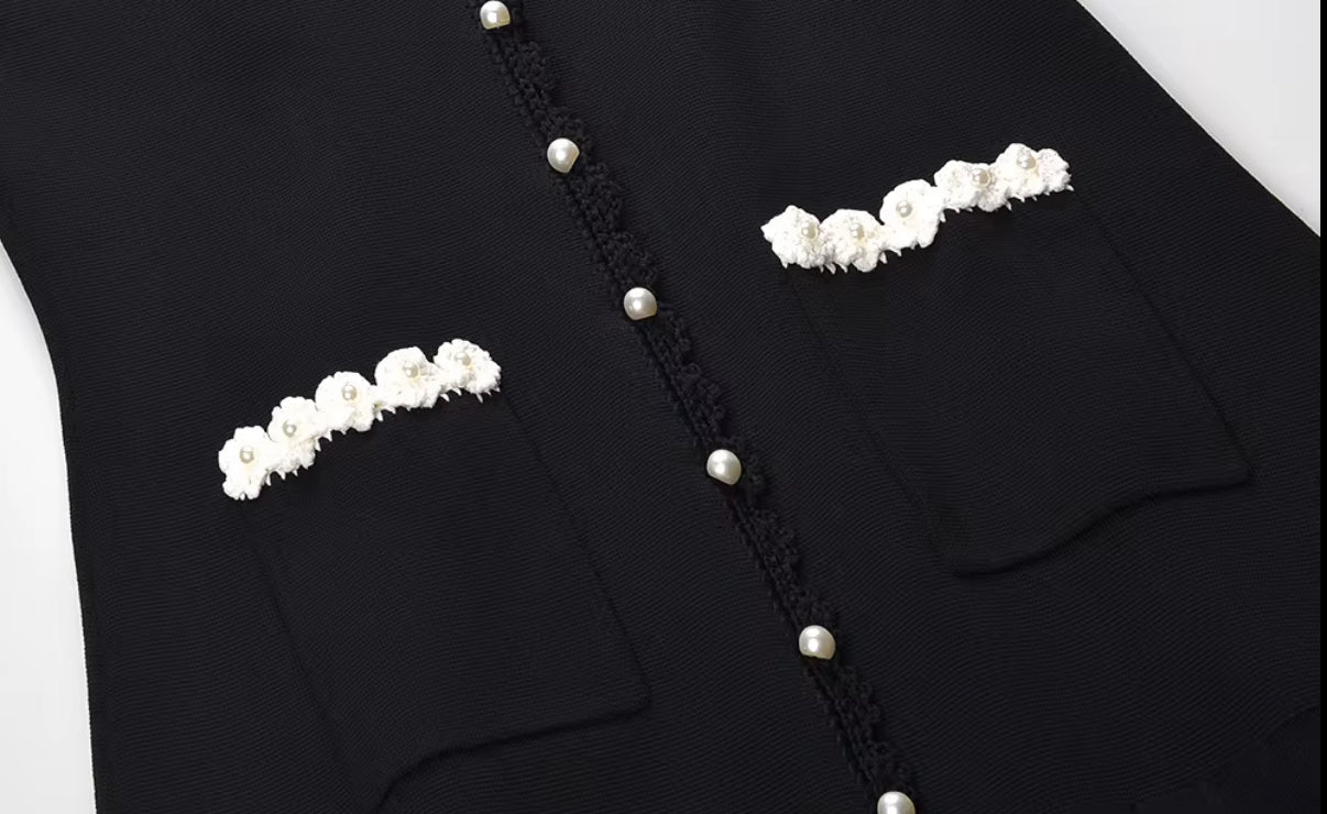 Black Pearl Trim Maxi Dress