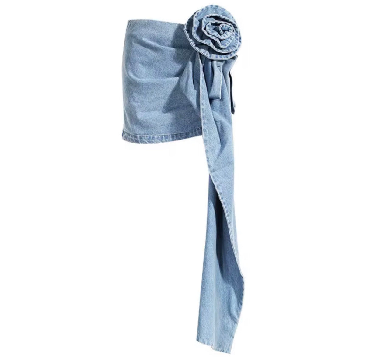 Denim Rosette Draped Mini Skirt