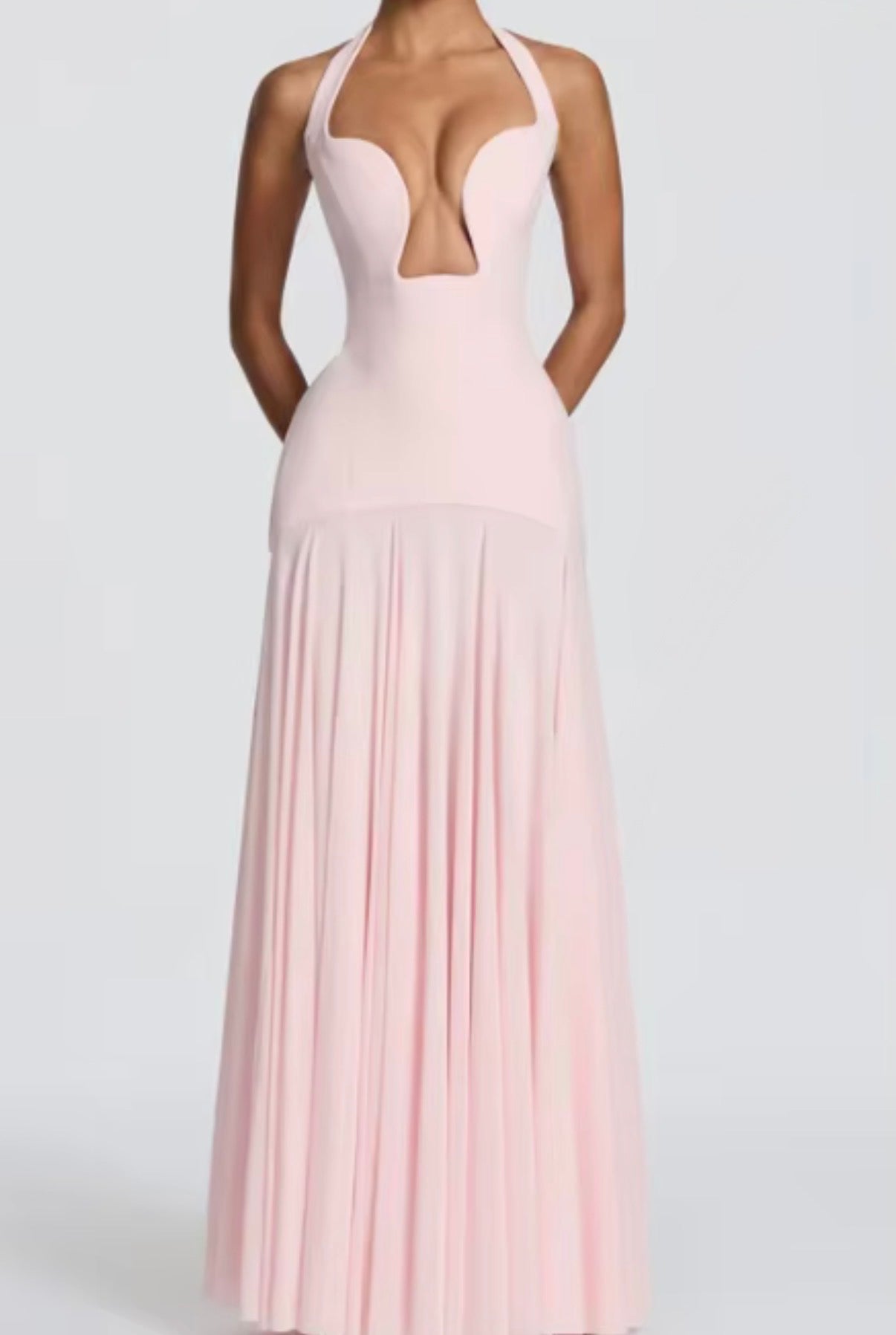 Halter Plunge Drop-Waist Gown
