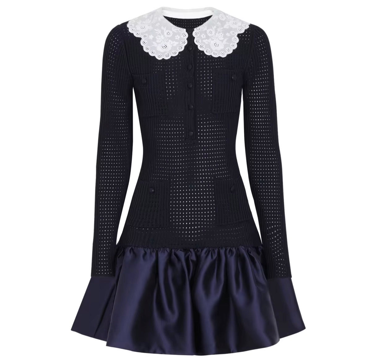 Lace Collar Long Sleeve Mini Dress