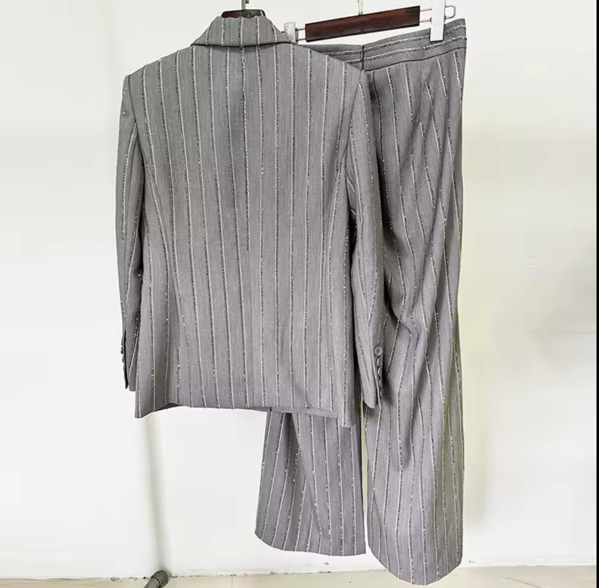 Metallic Silver Pinstripe Pantsuit