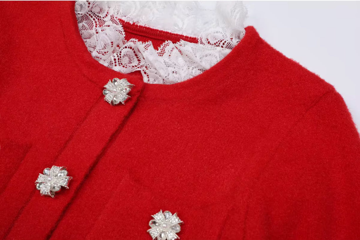 Majestic Pearl-Button Tweed Knit Dress