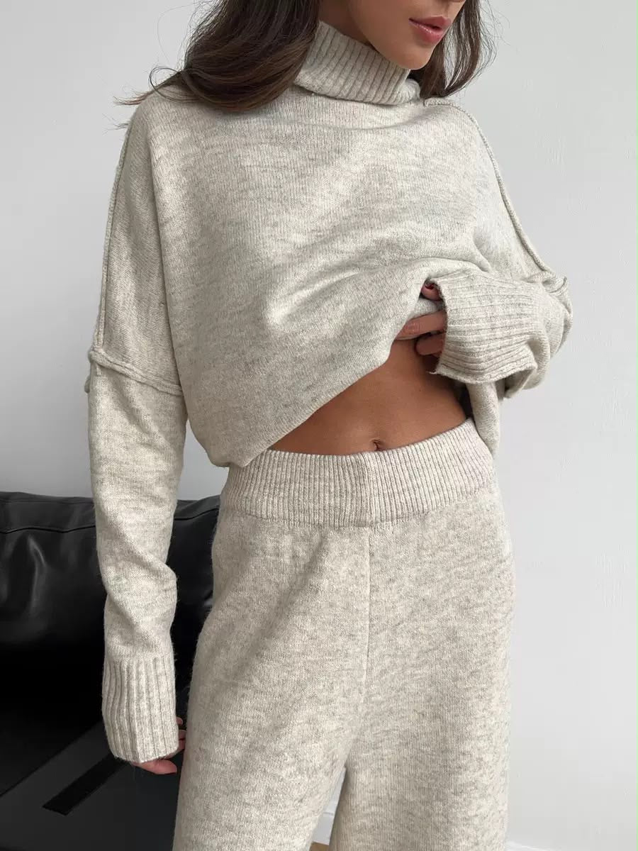 Oversized Turtleneck Wide-Leg Knit Set