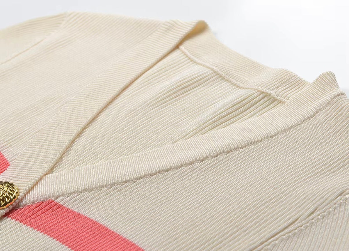 Riviera Striped Gold Button Cardigan