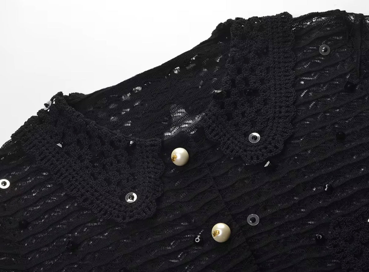 Midnight Lace Pearl Knit Top