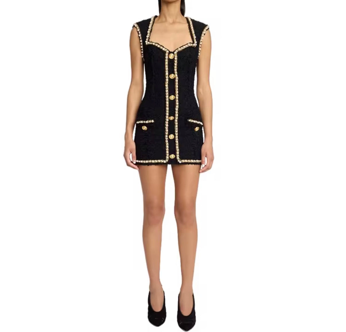 Chain Trim Tweed Mini Dress