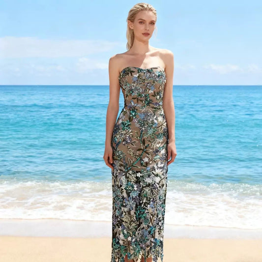 Eternal Bloom Embroidered Strapless Dress