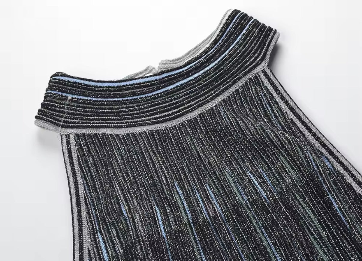 Shimmer Striped Halter Maxi Dress