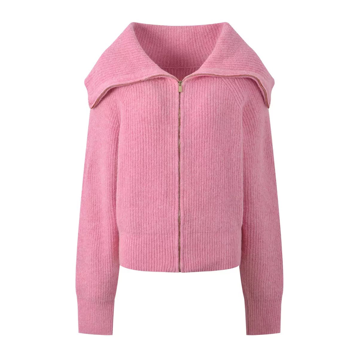 Pink Zip Collar Knit Cardigan