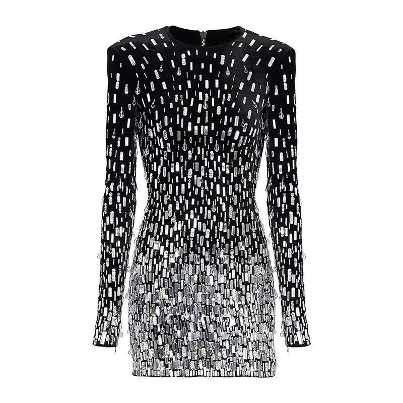Midnight Spark Sequin Velvet Mini Dress