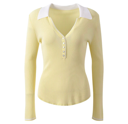 Monaco Contrast Collar Ribbed Top