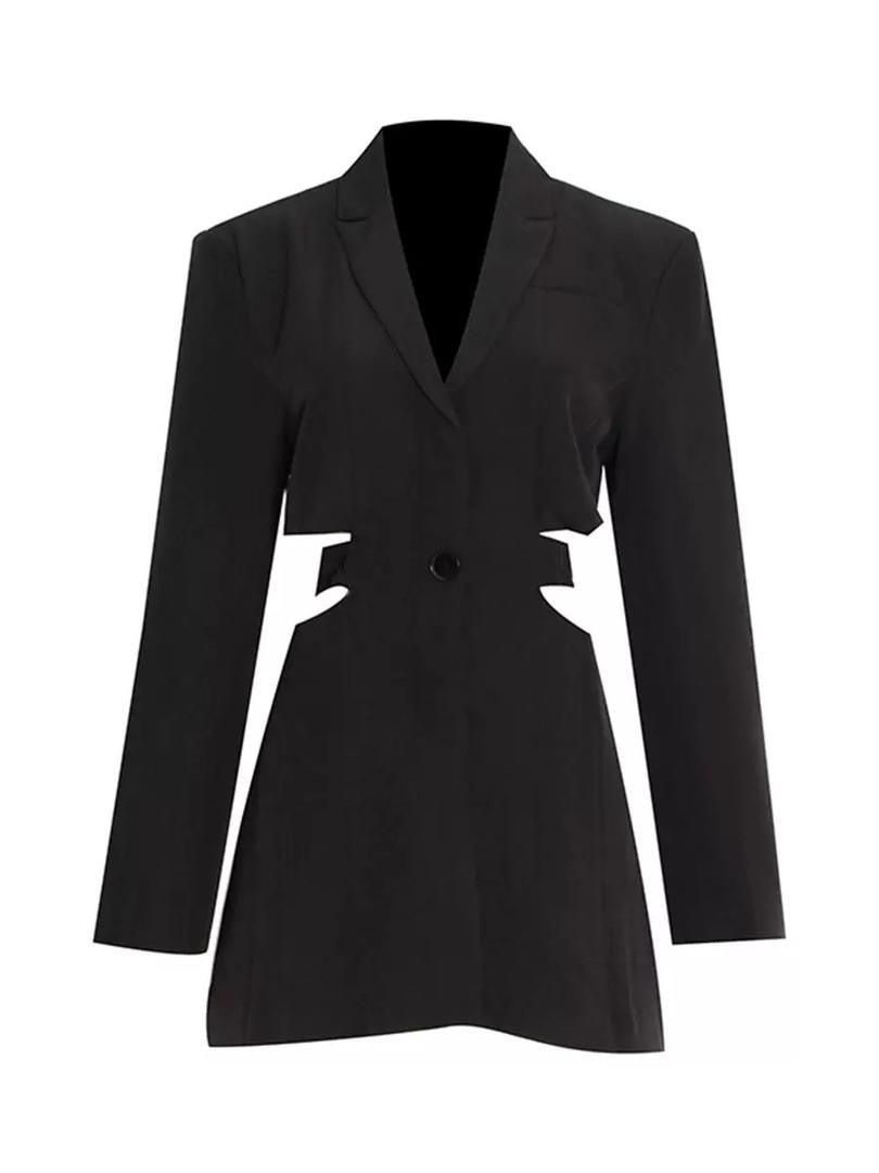 Tailored Blazer Dress with Single Button and Waist Cut-Outs