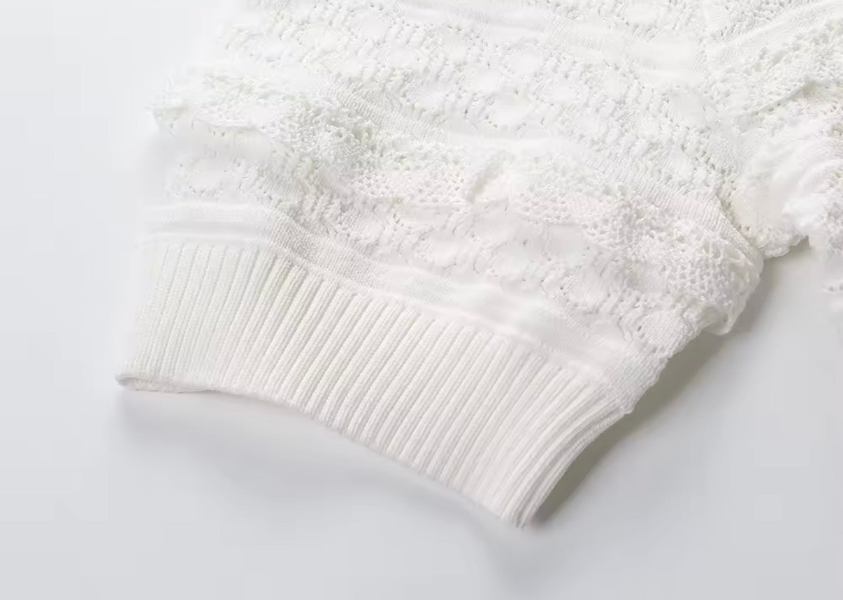 Lace Knit Bow-Detail Top & Flared Mini Skirt Set