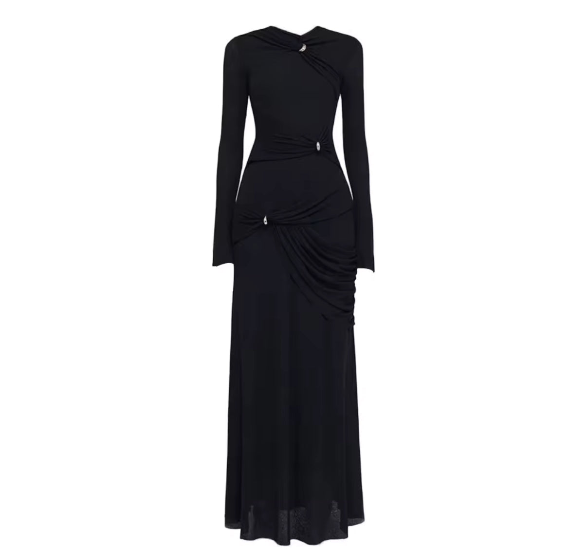 Long Sleeve Evening Dress with Gathered Waist
