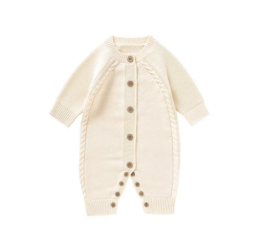 Classic Cable Knit Button-Up Baby Romper